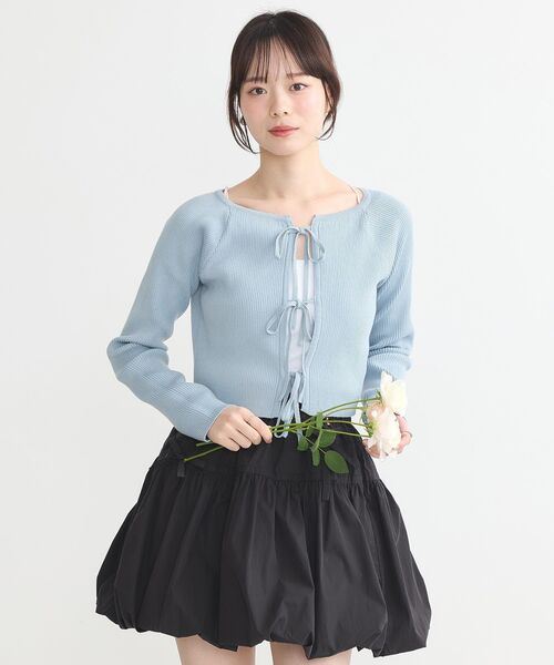 earth music&ecology(アースミュージックアンドエコロジー)の「フロントリボンリブニットカーディガン(カーディガン/ボレロ・レディース・ブラック/ブルー系その他7/アイボリー・FREE)」の12枚目の写真