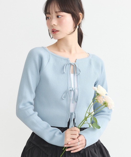 earth music&ecology(アースミュージックアンドエコロジー)の「フロントリボンリブニットカーディガン(カーディガン/ボレロ・レディース・ブラック/ブルー系その他7/アイボリー・FREE)」の3枚目の写真