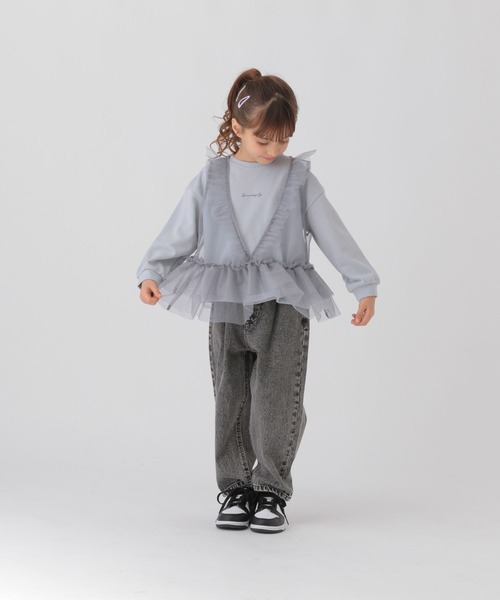 GLOBAL WORK(グローバルワーク)の「チュールセット裏毛プルオーバー/T/288527(スウェット・キッズ・グレー×サックスブルー/ホワイト×ホワイト・110cm/120cm/100cm)」の3枚目の写真