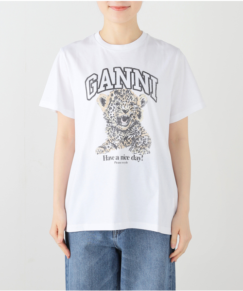GANNI（ガニー）の「GANNI / ガニー Basic Jersey Leopard Relaxed Tシャツ（Tシャツ/カットソー・レディース・ホワイト・FREE）」の8枚目の写真