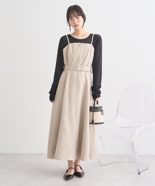earth music&ecology（アースミュージックアンドエコロジー）の「ダブルジップキャミワンピース（ワンピース・レディース・ライトグレー/ベージュ/ブラック・FREE）」の10枚目の写真