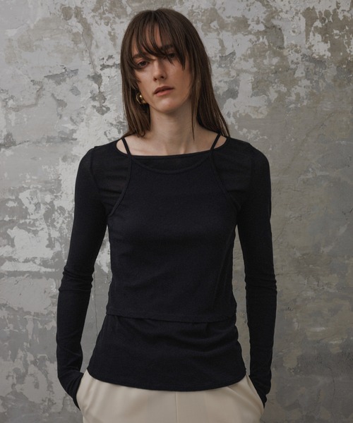 ADAM ET ROPE'（アダムエロペ）の「【EMOELLE】キャミソールコンビロンT（Tシャツ/カットソー・レディース・ブラック/キナリ・FREE）」の2枚目の写真