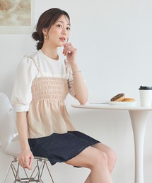 LinoU.（リノユー）の「シャーリングペプラム肩リボンキャミソール（キャミソール）」