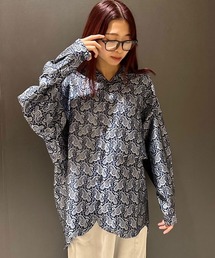 【INTERPLAY】Open Collar Over Size Shirt【4：Jacquard Paisley】(UINISEX)