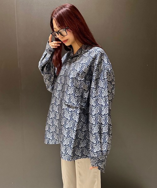 INTERPLAY（インタープレイ）の「【INTERPLAY】Open Collar Over Size Shirt【4：Jacquard Paisley】(UINISEX)（シャツ/ブラウス・メンズ・ボルドー/ネイビー系・FREE）」の6枚目の写真