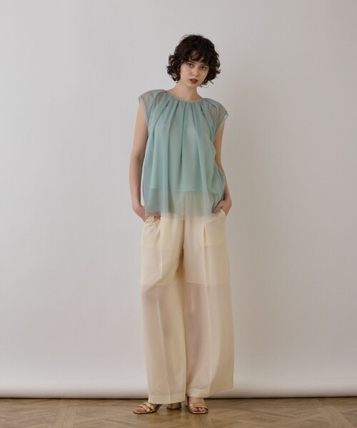 Diagram(ダイアグラム)の「チュールタックノースリーブ(シャツ/ブラウス・レディース・ライトグリーン/ホワイト/ブラック・36)」の3枚目の写真