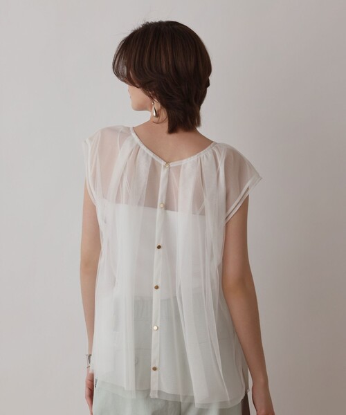 Diagram(ダイアグラム)の「チュールタックノースリーブ(シャツ/ブラウス・レディース・ライトグリーン/ホワイト/ブラック・36)」の8枚目の写真