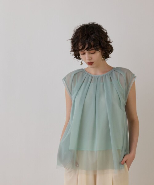 Diagram(ダイアグラム)の「チュールタックノースリーブ(シャツ/ブラウス・レディース・ライトグリーン/ホワイト/ブラック・36)」の13枚目の写真