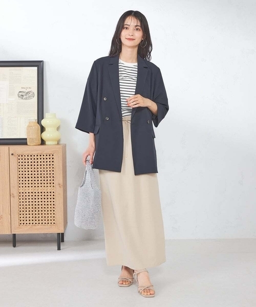 a.v.v（アーヴェヴェ）の「【洗える/UVカット/接触冷感】麻調ナロースカート（スカート・レディース・ベージュ/ネイビー・36/38/40/42/34）」の13枚目の写真