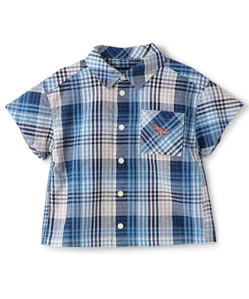 kladskap（クレードスコープ）の「恐竜オーバーサイズチェック半袖シャツ（シャツ/ブラウス・キッズ・イエロー/ブルー・100cm/110cm/120cm/130cm/90cm）」の2枚目の写真