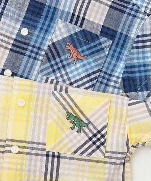 kladskap（クレードスコープ）の「恐竜オーバーサイズチェック半袖シャツ（シャツ/ブラウス・キッズ・イエロー/ブルー・100cm/110cm/120cm/130cm/90cm）」の5枚目の写真