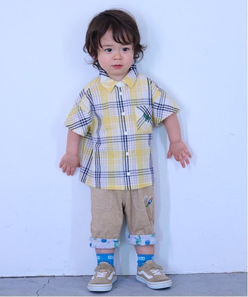 kladskap（クレードスコープ）の「恐竜オーバーサイズチェック半袖シャツ（シャツ/ブラウス・キッズ・イエロー/ブルー・100cm/110cm/120cm/130cm/90cm）」の12枚目の写真