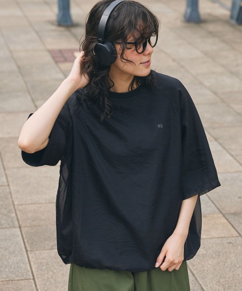 MONO-MART LADY'S(モノマートレディース)の「ナンバリング刺繍 ドローコード付き シアーレイヤードTシャツ(Tシャツ/カットソー・レディース・ブラック/オフホワイト/ネイビー/ブラウン・FREE)」の22枚目の写真