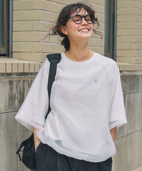 ナンバリング刺繍 ドローコード付き シアーレイヤードTシャツ