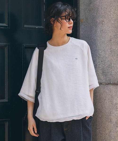 ナンバリング刺繍 ドローコード付き シアーレイヤードTシャツ