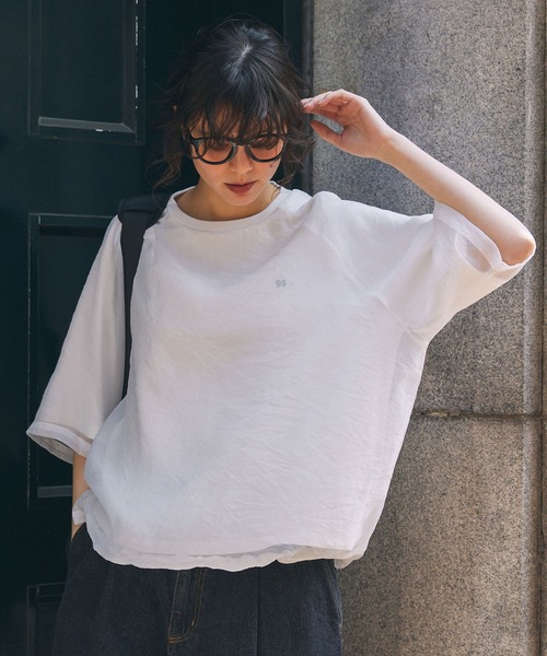 MONO-MART LADY'S(モノマートレディース)の「ナンバリング刺繍 ドローコード付き シアーレイヤードTシャツ(Tシャツ/カットソー・レディース・ブラック/オフホワイト/ネイビー/ブラウン・FREE)」の11枚目の写真