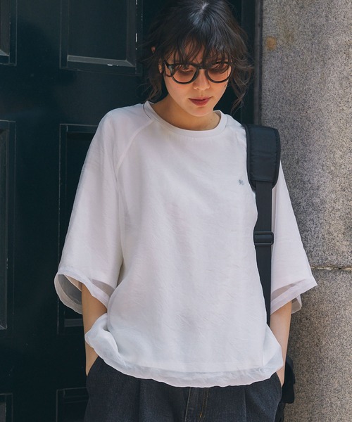 MONO-MART LADY'S(モノマートレディース)の「ナンバリング刺繍 ドローコード付き シアーレイヤードTシャツ(Tシャツ/カットソー・レディース・ブラック/オフホワイト/ネイビー/ブラウン・FREE)」の12枚目の写真