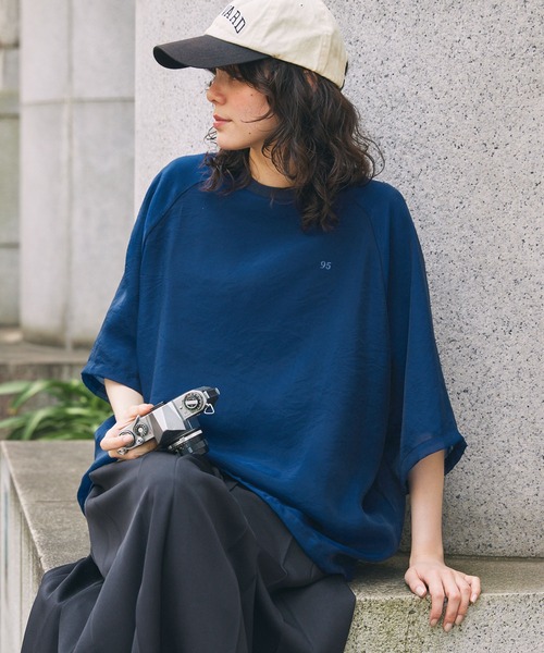 ナンバリング刺繍 ドローコード付き シアーレイヤードTシャツ