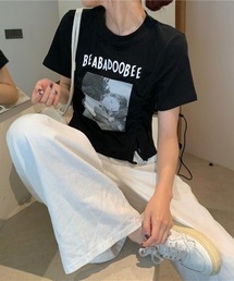 サイドドローコードでシルエット自在♪トレンド感たっぷりのフォトプリントTシャツ