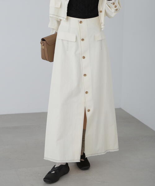 FREE'S MART(フリーズマート)の「【3サイズ展開XS-M】〈セットアップ対応〉アクセントボタンフレアスカート【低身長サイズ有】(スカート・レディース・ベージュ/ホワイト・X-SMALL/SMALL/MEDIUM)」の1枚目の写真