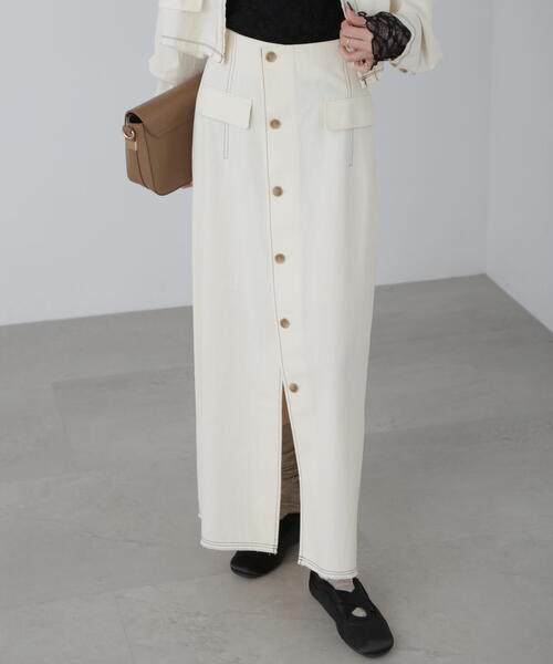 FREE'S MART(フリーズマート)の「【3サイズ展開XS-M】〈セットアップ対応〉アクセントボタンフレアスカート【低身長サイズ有】(スカート・レディース・ベージュ/ホワイト・X-SMALL/SMALL/MEDIUM)」の8枚目の写真