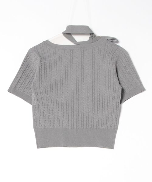 GORGE(ゴージ)の「《リボンタイ風×半袖ニット》レディース クロップドプルオーバー コンパクト ショート丈 春夏秋(ニット/セーター・レディース・オフホワイト/グレー/ブラック・F)」の4枚目の写真