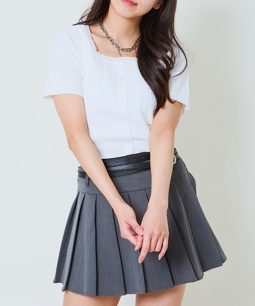 GORGE(ゴージ)の「《リボンタイ風×半袖ニット》レディース クロップドプルオーバー コンパクト ショート丈 春夏秋(ニット/セーター・レディース・オフホワイト/グレー/ブラック・F)」の5枚目の写真
