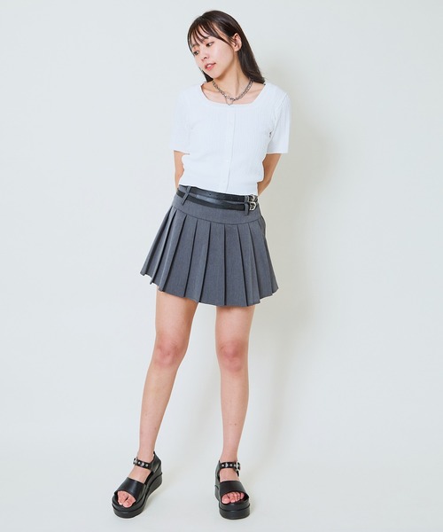 GORGE(ゴージ)の「《リボンタイ風×半袖ニット》レディース クロップドプルオーバー コンパクト ショート丈 春夏秋(ニット/セーター・レディース・オフホワイト/グレー/ブラック・F)」の8枚目の写真