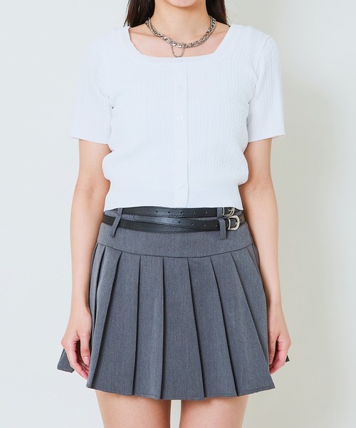 GORGE(ゴージ)の「《リボンタイ風×半袖ニット》レディース クロップドプルオーバー コンパクト ショート丈 春夏秋(ニット/セーター・レディース・オフホワイト/グレー/ブラック・F)」の13枚目の写真