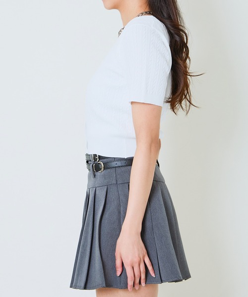 GORGE(ゴージ)の「《リボンタイ風×半袖ニット》レディース クロップドプルオーバー コンパクト ショート丈 春夏秋(ニット/セーター・レディース・オフホワイト/グレー/ブラック・F)」の14枚目の写真