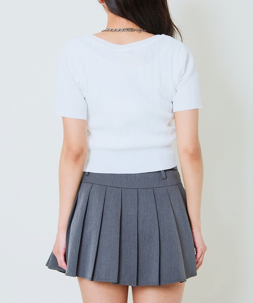 GORGE(ゴージ)の「《リボンタイ風×半袖ニット》レディース クロップドプルオーバー コンパクト ショート丈 春夏秋(ニット/セーター・レディース・オフホワイト/グレー/ブラック・F)」の15枚目の写真
