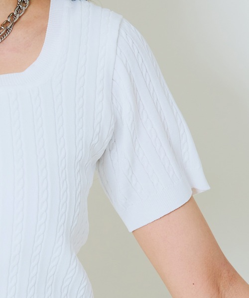 GORGE(ゴージ)の「《リボンタイ風×半袖ニット》レディース クロップドプルオーバー コンパクト ショート丈 春夏秋(ニット/セーター・レディース・オフホワイト/グレー/ブラック・F)」の17枚目の写真