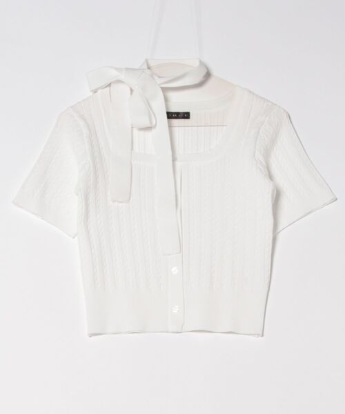 GORGE(ゴージ)の「《リボンタイ風×半袖ニット》レディース クロップドプルオーバー コンパクト ショート丈 春夏秋(ニット/セーター・レディース・オフホワイト/グレー/ブラック・F)」の19枚目の写真