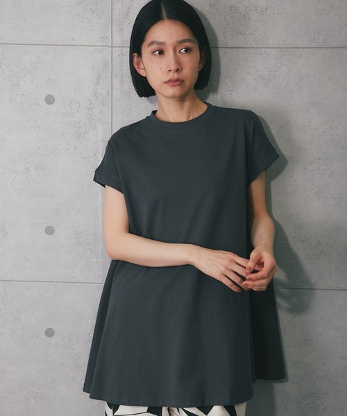 ANOTHER S(アナザーエス)の「接触冷感・イージーケアフレンチ袖フレアラインTシャツ(Tシャツ/カットソー・レディース・ブラック/オフホワイト/チャコールグレー・M)」の1枚目の写真