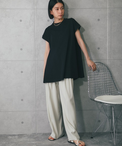 ANOTHER S(アナザーエス)の「接触冷感・イージーケアフレンチ袖フレアラインTシャツ(Tシャツ/カットソー・レディース・ブラック/オフホワイト/チャコールグレー・M)」の9枚目の写真