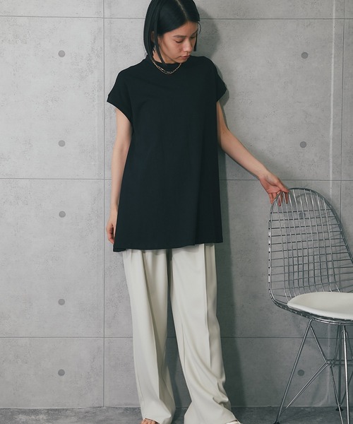 ANOTHER S(アナザーエス)の「接触冷感・イージーケアフレンチ袖フレアラインTシャツ(Tシャツ/カットソー・レディース・ブラック/オフホワイト/チャコールグレー・M)」の7枚目の写真