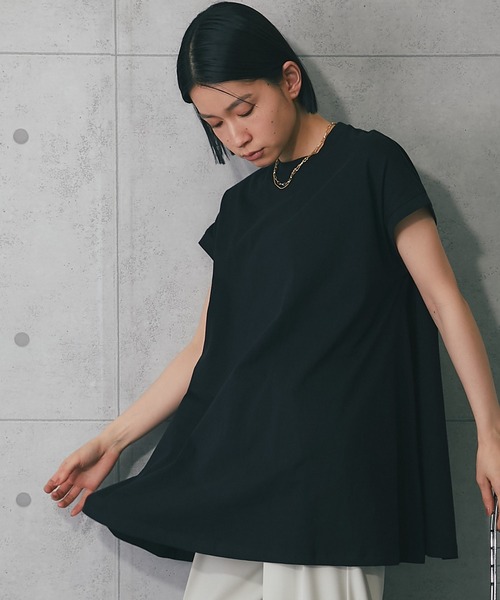 ANOTHER S(アナザーエス)の「接触冷感・イージーケアフレンチ袖フレアラインTシャツ(Tシャツ/カットソー・レディース・ブラック/オフホワイト/チャコールグレー・M)」の5枚目の写真