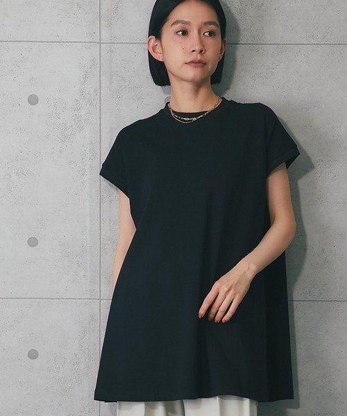 ANOTHER S(アナザーエス)の「接触冷感・イージーケアフレンチ袖フレアラインTシャツ(Tシャツ/カットソー・レディース・ブラック/オフホワイト/チャコールグレー・M)」の11枚目の写真
