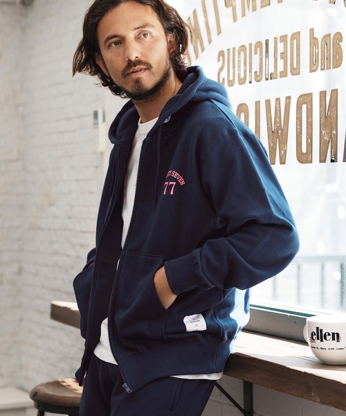 seventy seven(セブンティセブン)の「mpa3771-middle onz zip up sweat hoodie (77arch) ジップアップパーカー(パーカー・メンズ・ネイビー/ブラック×ホワイト/ブラック×ゴールド・S/M/L/XL)」の1枚目の写真