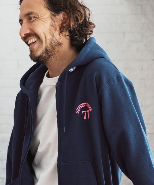 seventy seven(セブンティセブン)の「mpa3771-middle onz zip up sweat hoodie (77arch) ジップアップパーカー(パーカー・メンズ・ネイビー/ブラック×ホワイト/ブラック×ゴールド・S/M/L/XL)」の16枚目の写真