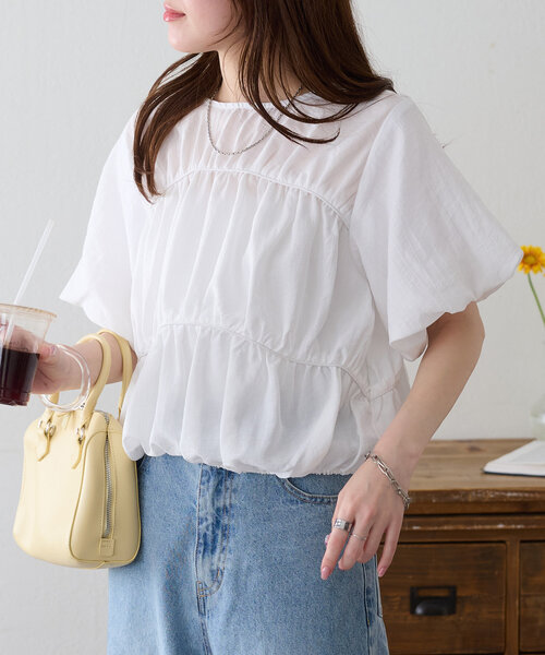 【deres】cotton drape blouse Discoat（ディスコート） ブラウス シャツ ギャザー裾ドロストブラウス