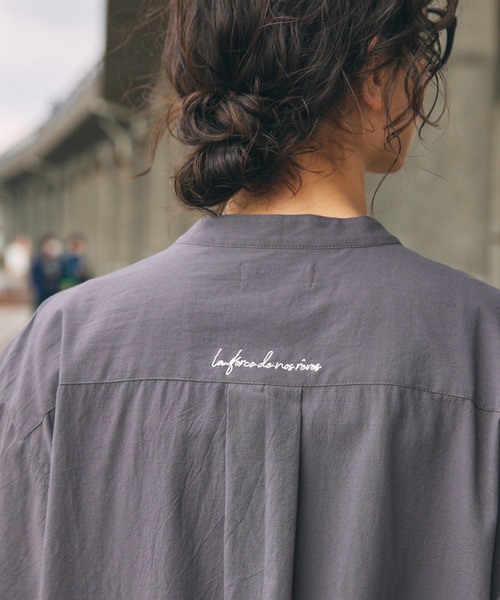 muta MARINE バンドカラー シャツワンピース 半袖 ロゴ刺繍 サイズ0 muta MARINE ムータマリン MMAX-434331 サイドロゴ Tシャツ