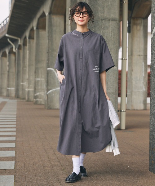 【美品】2024SS MHL バンドカラー　シャツワンピース　ブラック バンドカラーシャツワンピース Black – miel ONLINE SHOP