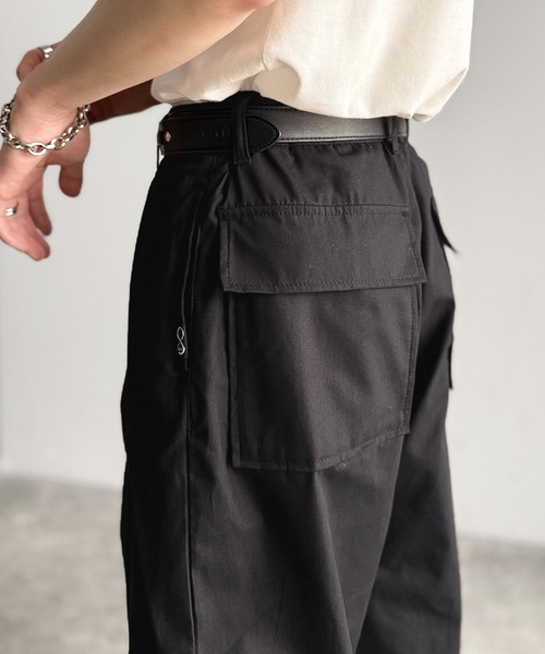 セール】綿100％ダブルタックデザインバックポケットワイドスラックス