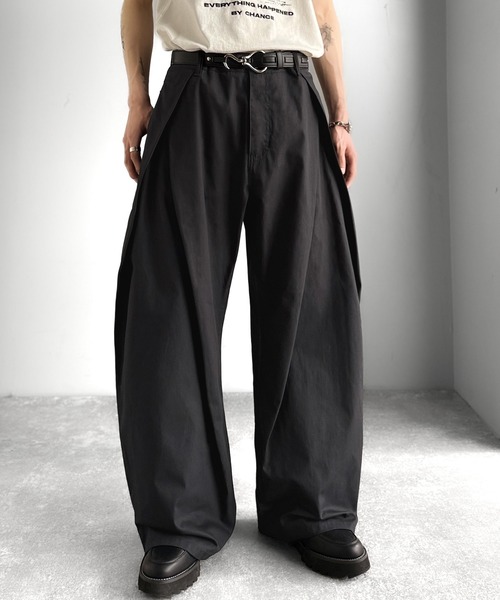 その他 ousuke セール】綿100％ダブルタックデザインバックポケットワイドスラックス