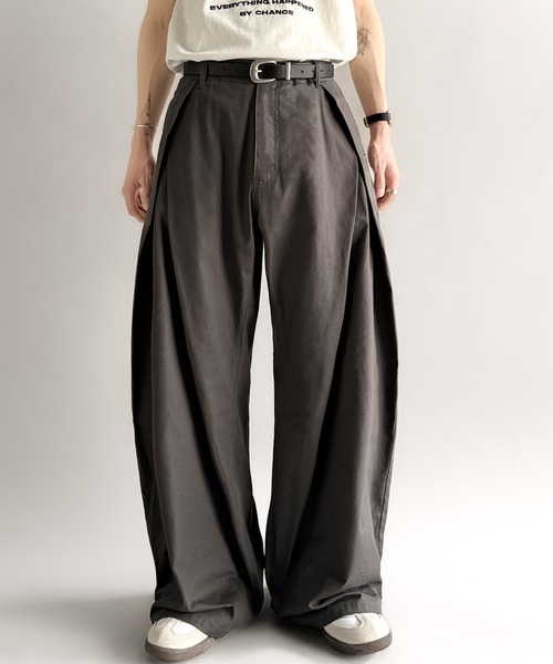 Classical Origin（クラシカルオリジン）の「綿100％ダブルタックデザインバックポケットワイドスラックス／Double Tuck Design Back Pocket Wide Slacks（スラックス・メンズ・チャコールグレー/ブラック・MEDIUM/LARGE/SMALL）」の21枚目の写真