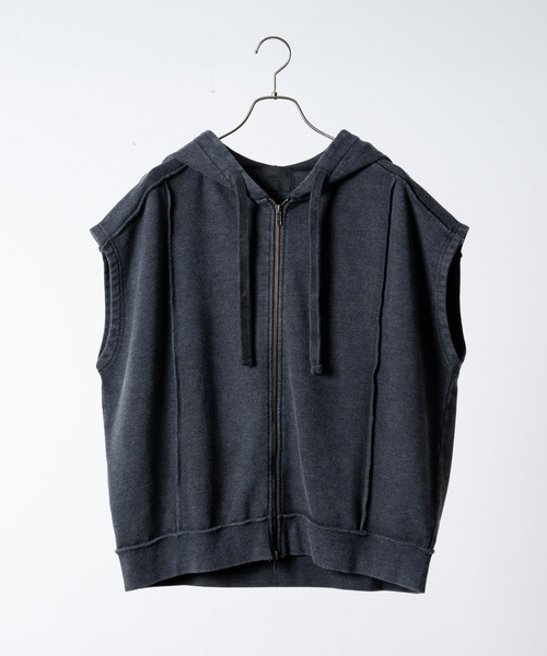Chemical-Wash Sleeveless Zip Hoodie - ケミカル加工