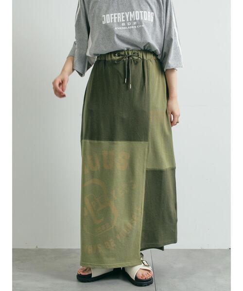 SM2（エスエムツー）の「裏毛プリント配色アシメスカート（スカート・レディース・チャコールグレー/クリーム/グレー/カーキ・F）」の9枚目の写真