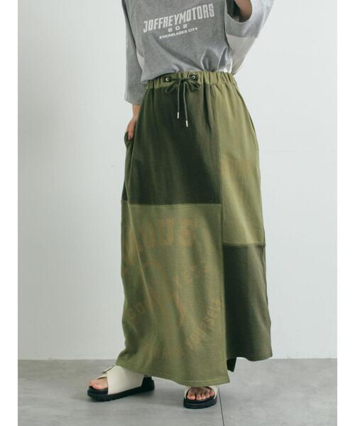 SM2（エスエムツー）の「裏毛プリント配色アシメスカート（スカート・レディース・チャコールグレー/クリーム/グレー/カーキ・F）」の10枚目の写真