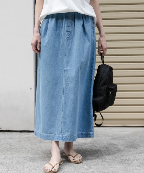 FORK&SPOON（フォークアンドスプーン）の「FORK&SPOON　綿麻デニムスカート（スカート・レディース・ブルー系その他/ワンウォッシュ・1/2）」の4枚目の写真